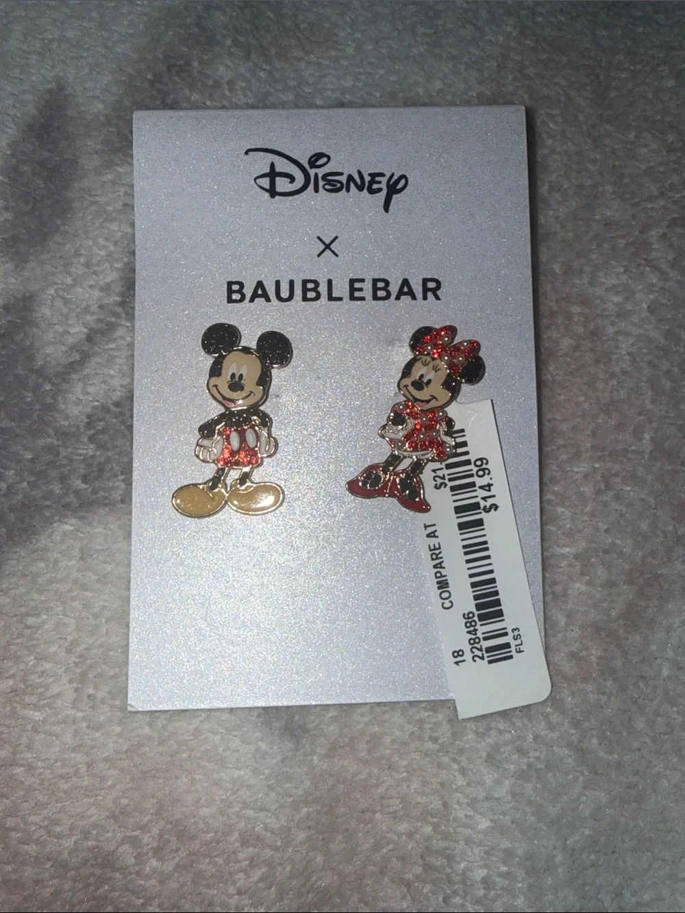 Disney Minnie & Mickey Glitter Stud Earrings - Red & Gold